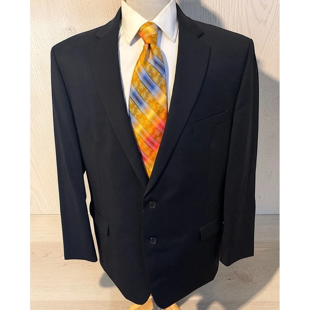 LRL Ralph Lauren Wool Blazer Sport Coat Jacket 46R Solid Black Natural‎ Stretch